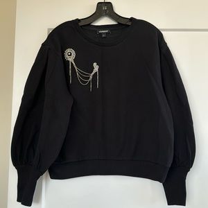 Express Black Balloon Sleeve Sweatshirt with Rhinestone Appliqué Small